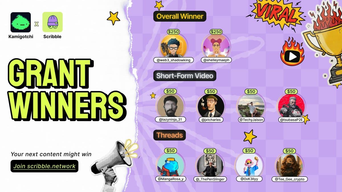 Winner Banner for Scribble x Kamigotchi Bounty