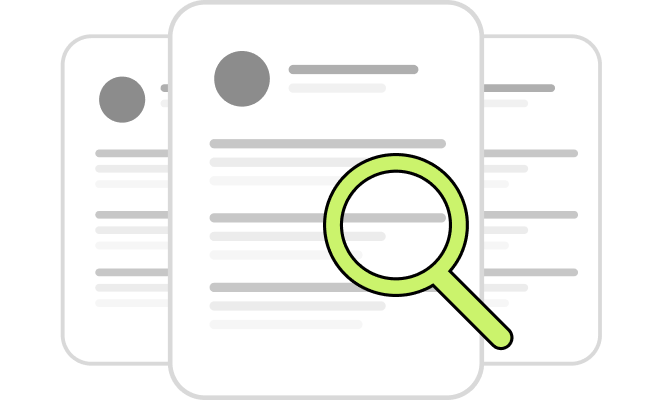 Illustration of documents being reviewed with a magnifying glass