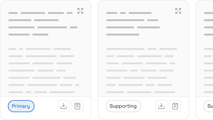 Article cards labeled Primary and Supporting